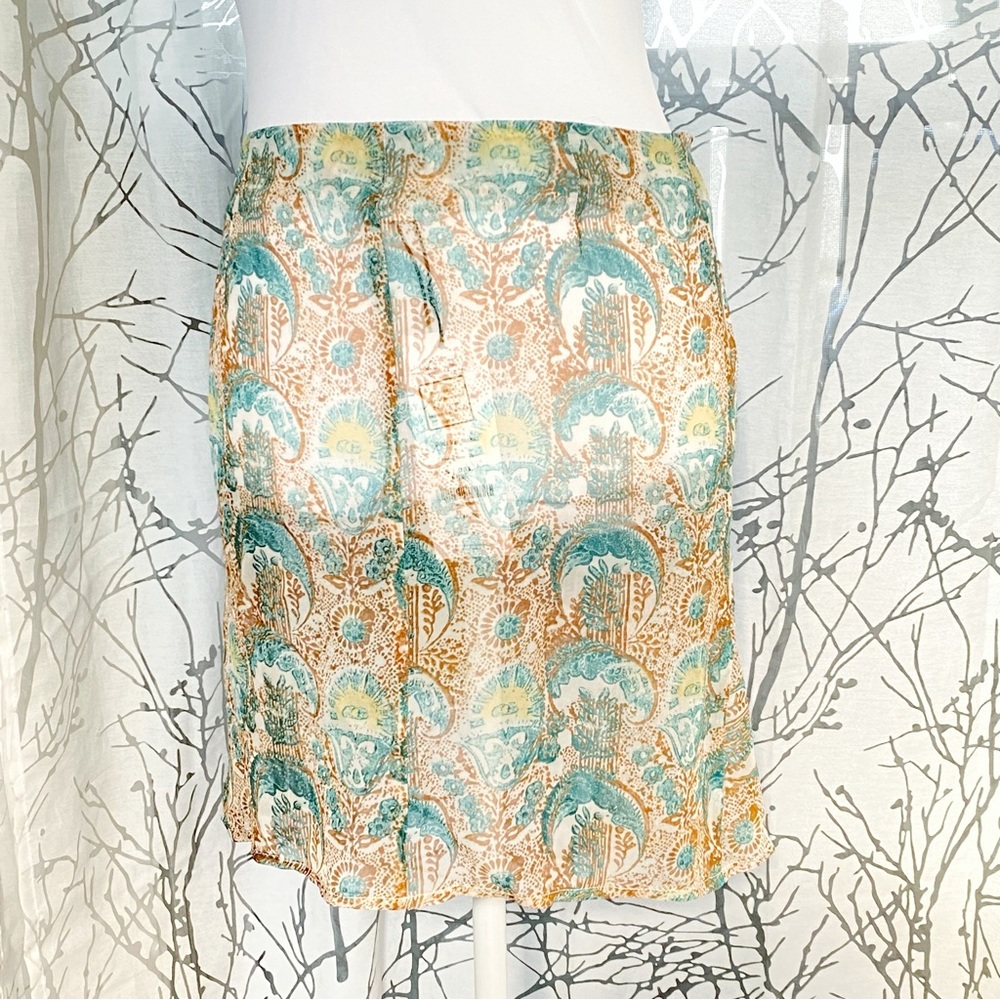 DRIES VAN NOTEN teal green brown white print silk waist tie swim coverup skirt - Picture 2 of 8